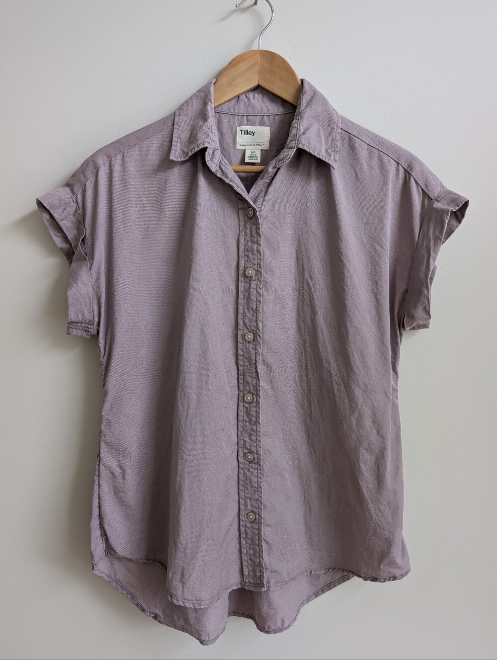 Tilley Women's Small Muted Purple Tencel Lyocell Short Sleeve Button Down Shirt